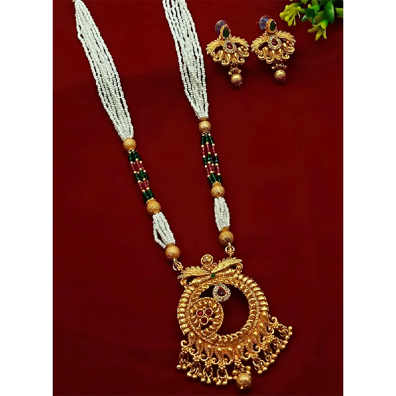 women’s long chain necklaces-Gehana Mahal Gold Plated Pota Stone And Pearl Necklace Set