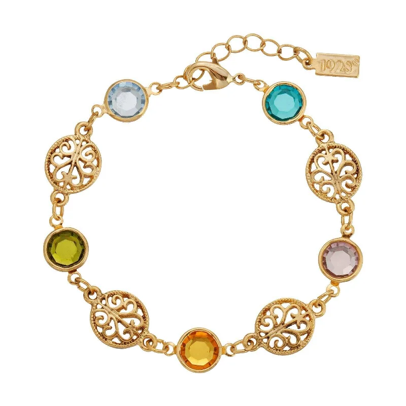 women's sapphire bracelets-1928 Jewelry Multicolor Euro Channel Crystal & Filigree Bracelet