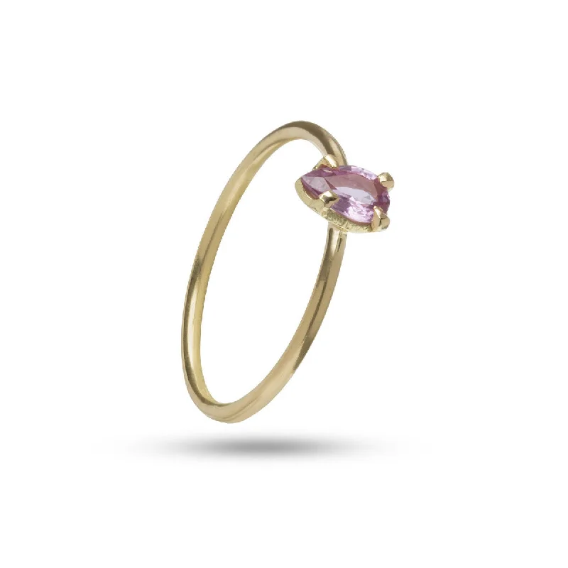 women’s opal rings-Drop Pink 18K Gold Ring w. Sapphire