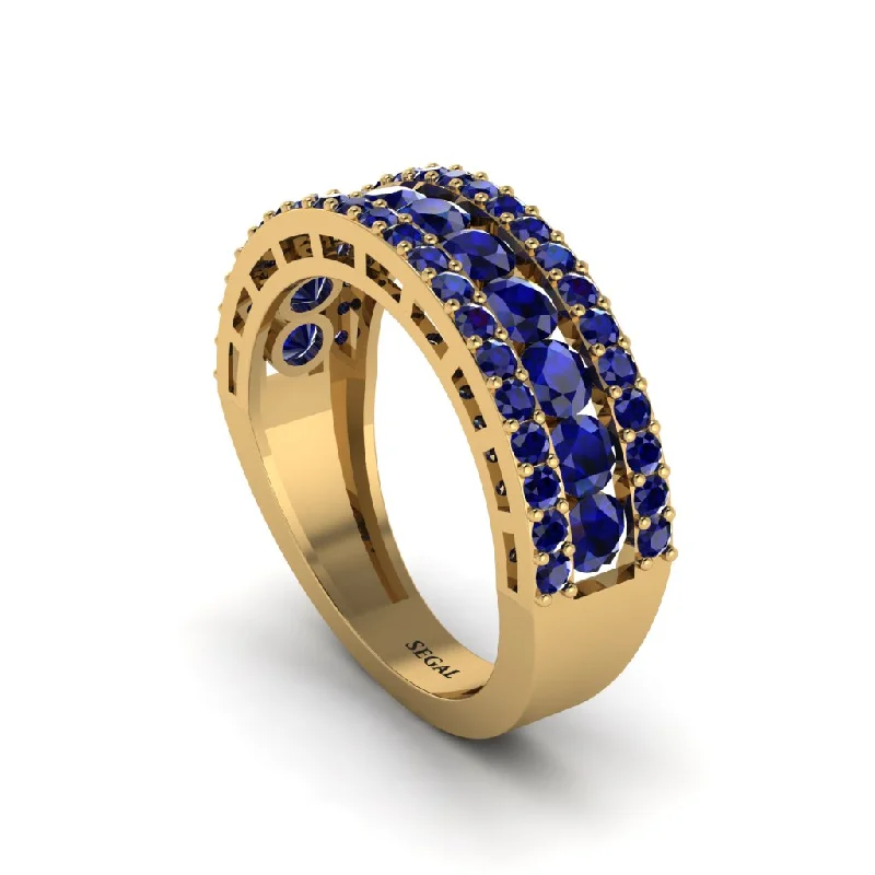 women's double halo engagement rings-Sapphire Golden Harmony Wedding Ring - Ainsley No. 13