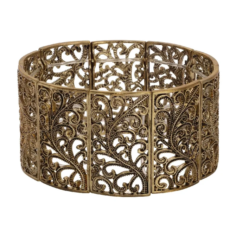 women's bridesmaid bracelets-2028 Jewelry Intricate Filigree Wide Stretch Bracelet