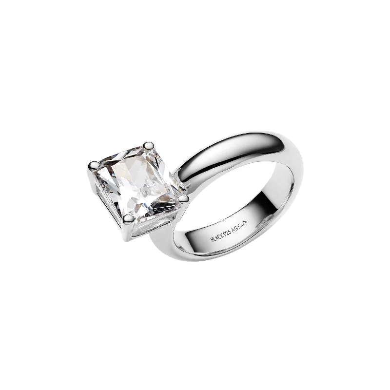 women’s birthstone engagement rings-Omotesando Cider Silver Ring w. Zirconia