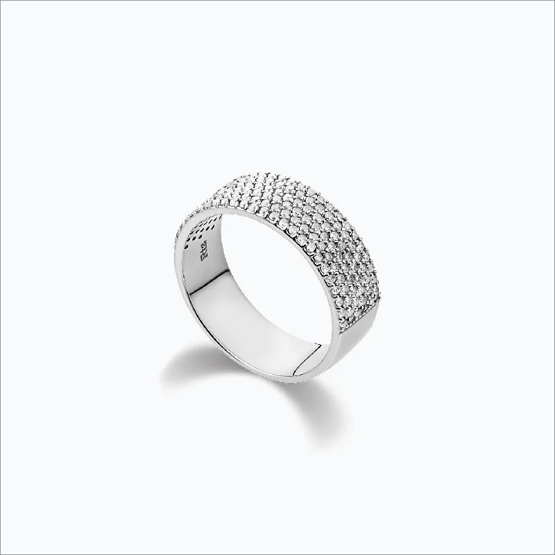 women’s fashion rings-Cigar Band 18K White Gold Ring w. Diamonds