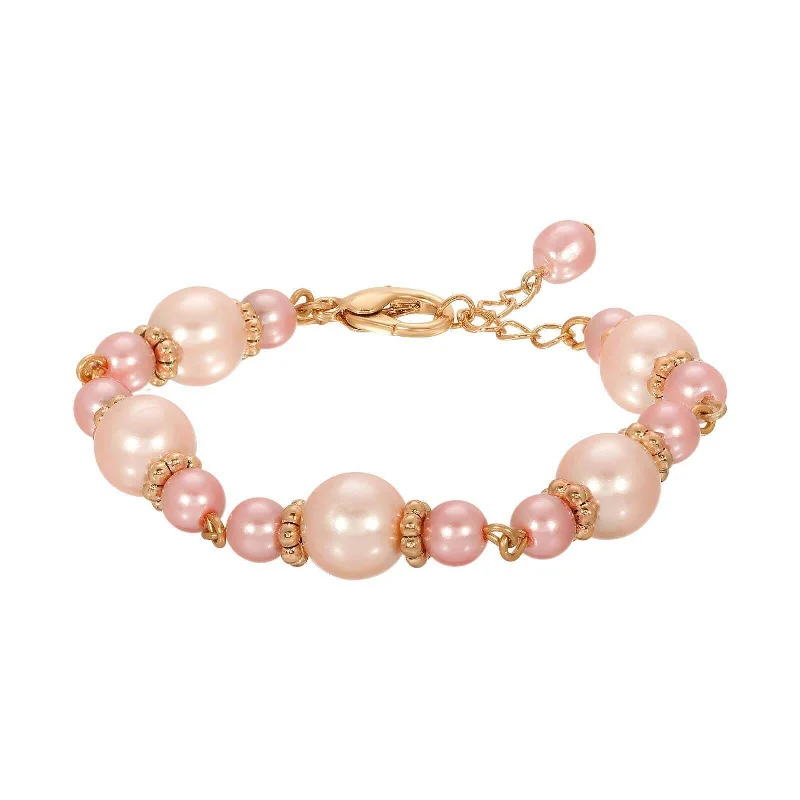 women's wedding bracelets-1928 Jewelry Rosabella Raspberry & Champagne Faux Pearl Bracelet