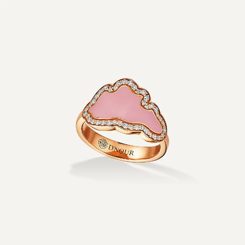 women’s rose gold rings-Allusia Love Pink Enamel 18K Rosegold Ring w. Diamonds