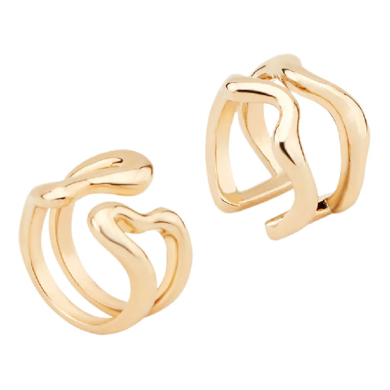 women’s custom-designed rings-Lava Geometrical - set of two Gold Plated Rings