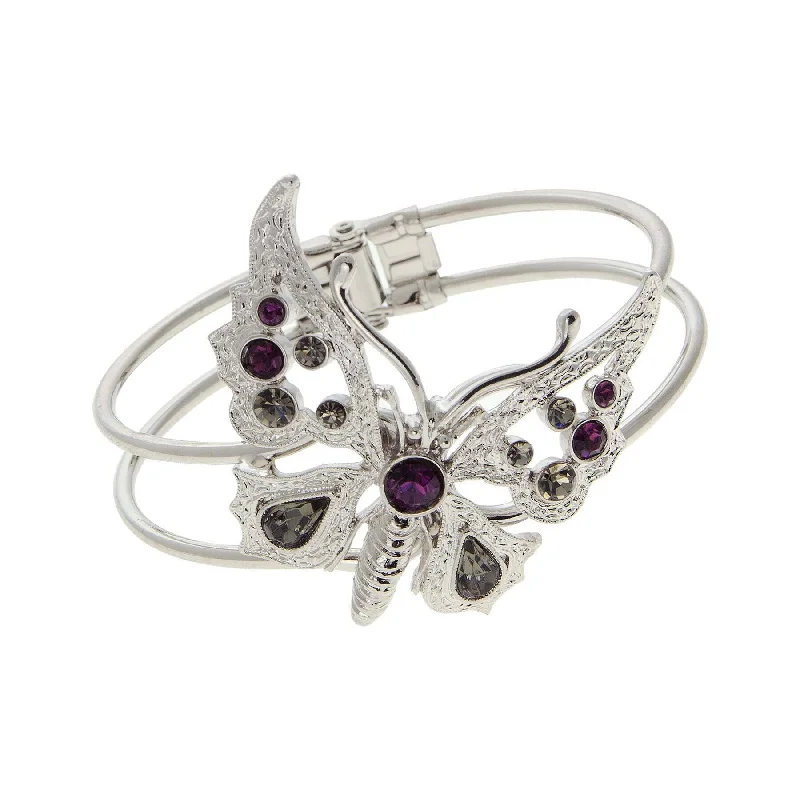 women's minimalist bracelets-1928 Jewelry Classic Crystal Butterfly Hinge Cuff Bracelet