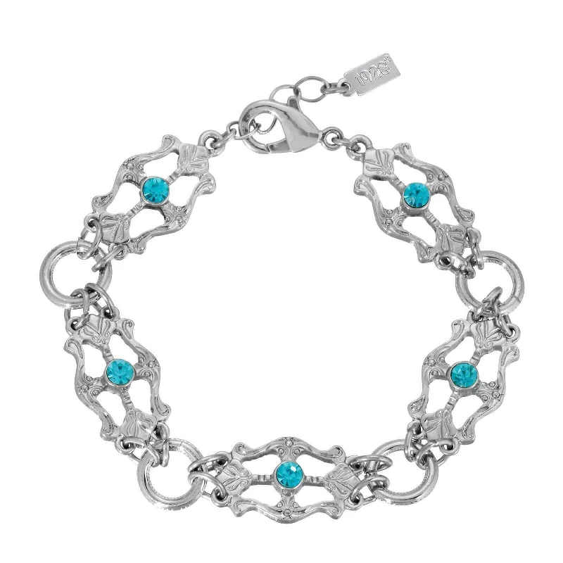 women's sunstone bracelets-1928 Jewelry Deco Flare Aqua Blue Crystal Link Bracelet