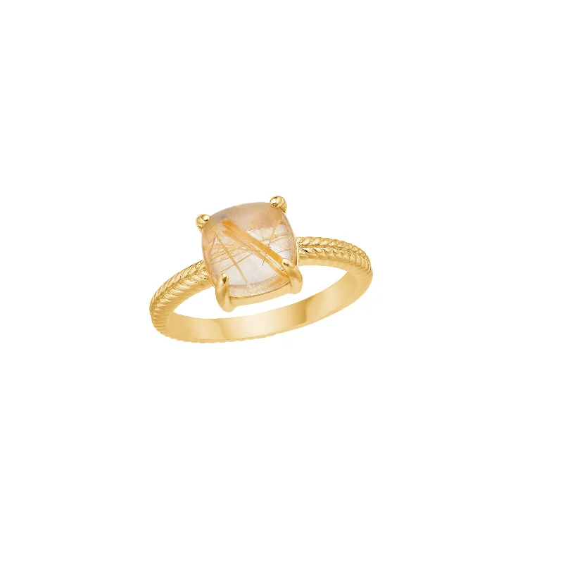 women’s custom-made engagement rings-18K Gold Plated Ring w. Rutile Quartz