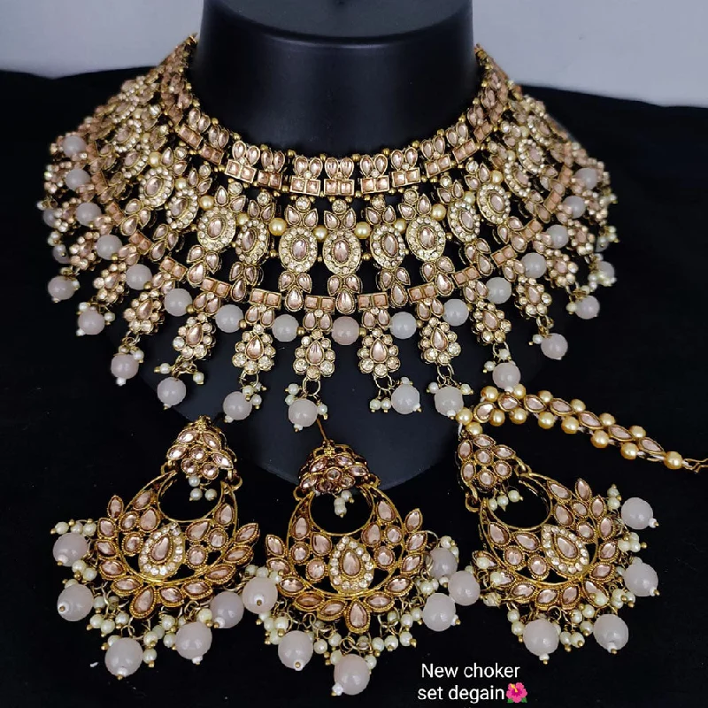 women’s engraved necklaces-Lucentarts Jewellery Gold Plated Kundan Necklace Set