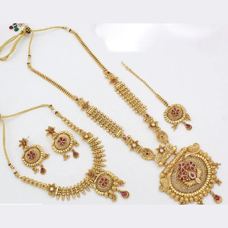 women’s diamond necklaces-Manisha Jewellery Gold Plated Pota Stone Double Necklace Set