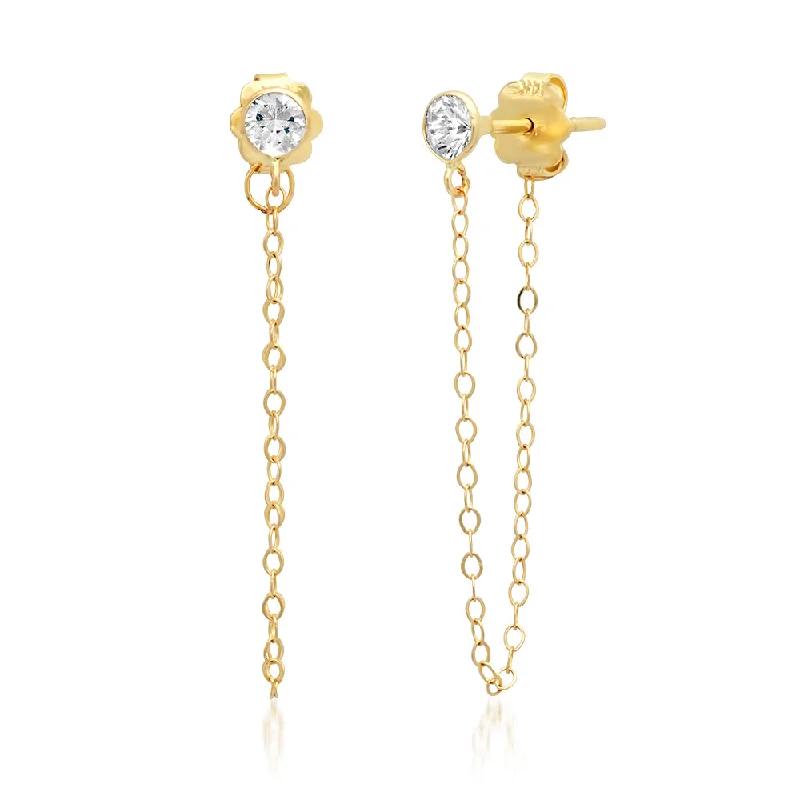 women's topaz earrings-White sapphire chain drop studs