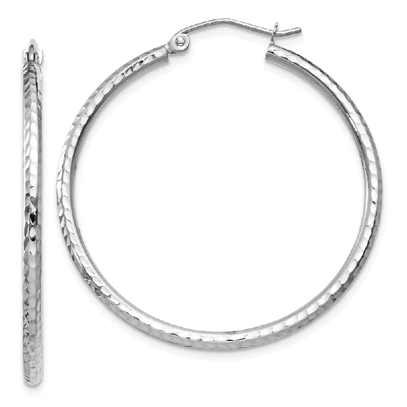 women's white gold earrings-2mm, 14k White Gold Diamond-cut Hoops, 35mm (1 3/8 Inch)