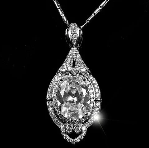 women’s heart pendant necklaces-Adela Vintage Art Deco Clear Diamond Pendant Necklace | 27 Carat | Cubic Zirconia