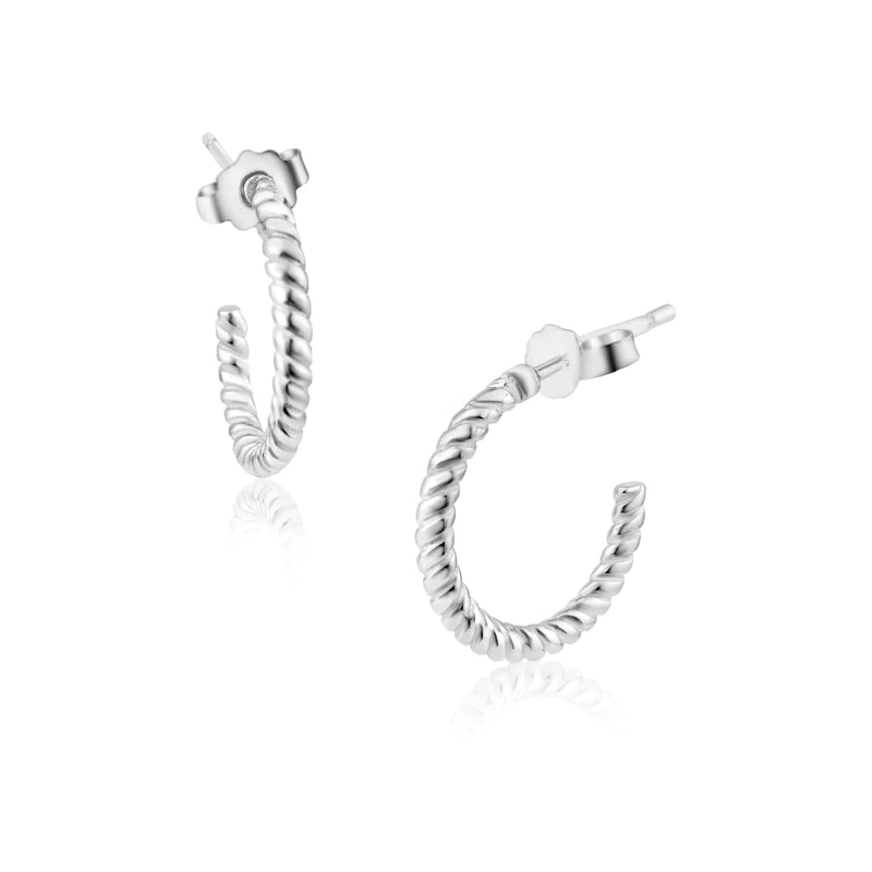 women's tiny stud earrings-Silver 925 Rope Design Semi Hoop Single