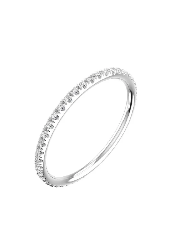 women’s gold and diamond rings-Line Pavé 18K White Gold Ring w. Lab-Grown Diamonds