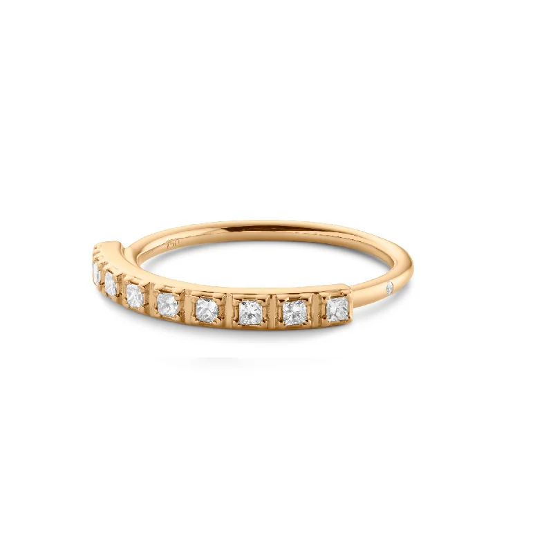 women’s cushion halo rings-Raw Classic Aligned 18K Gold Ring w. Diamonds