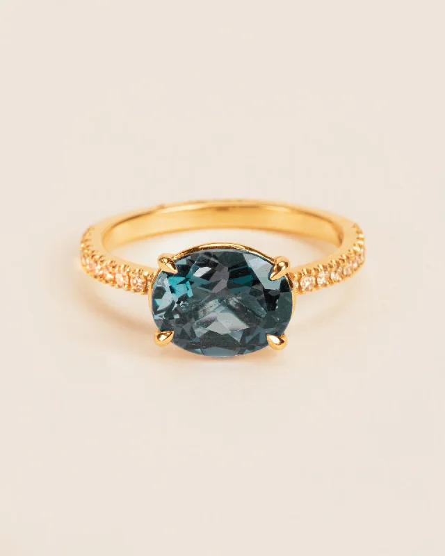 women’s gold rings-Eternity 18K Gold Ring w. Diamond & Topaz