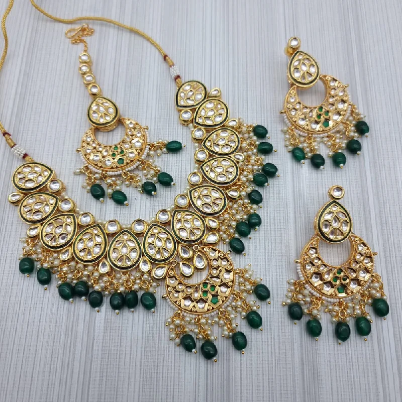 women’s birthstone necklaces-JCM Gold Plated Kundan Stone Necklace Set