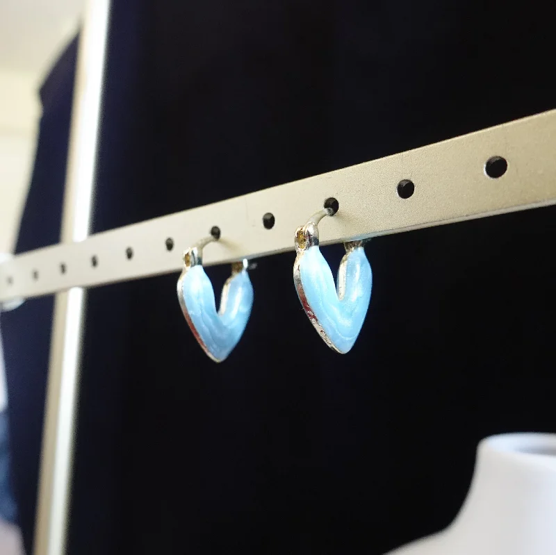 women's heart-shaped earrings-Heart Earring - Blue