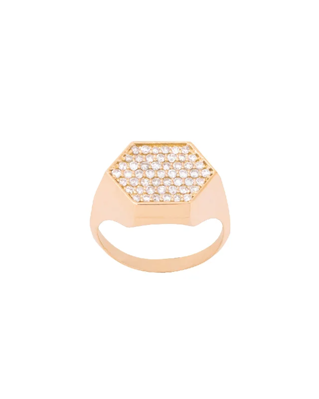 women’s opal rings-Hexagon 18K Gold, Whitegold or Rosegold Ring w. Diamonds