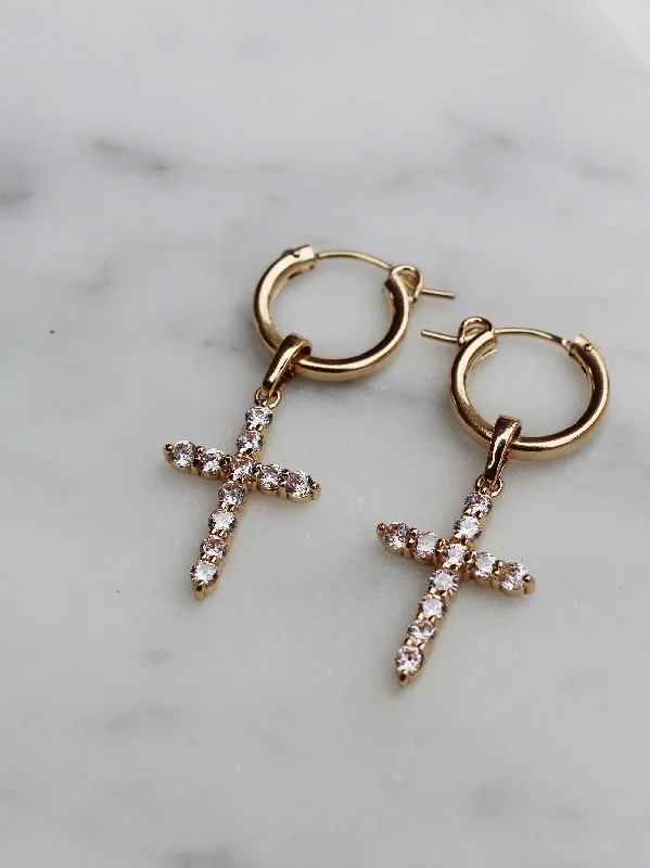 women's rose gold earrings-By Grace Cross Hoops