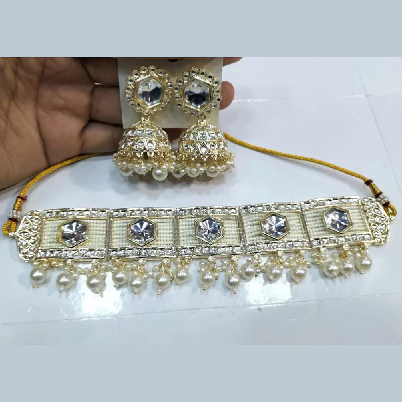 women’s luxury diamond necklaces-Manisha Jewellery Gold Plated Kundan Stone Choker Necklace Set