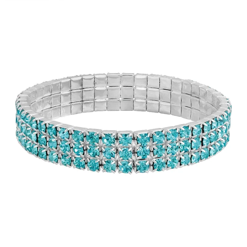 women's cuff bracelets-2028 Jewelry 3-Row Rhinestone Stretch Bracelet