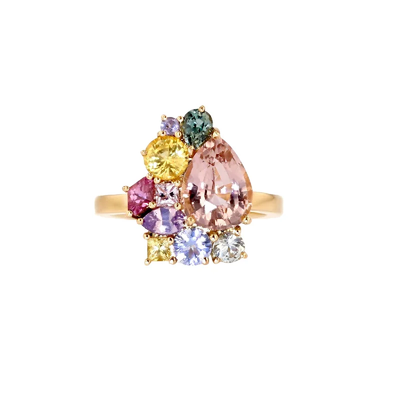 women’s gold-plated rings-Monara Desi 18K Gold Ring w. Tourmaline, Sapphires & Tanzanite