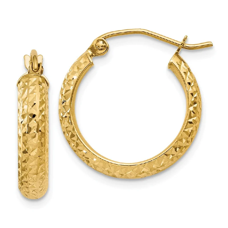 women's long earrings-3.5mm, 14k Yellow Gold Diamond-cut Hoops, 17mm (5/8 Inch)