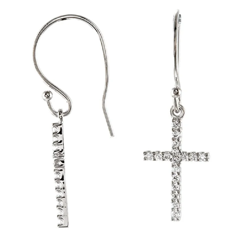 women's diamond earrings-1/6 cttw Diamond Petite Cross Earring in 14k White Gold