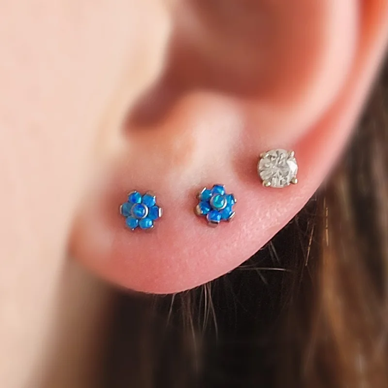 women's artistic earrings-Dainty Opal Flower Flat Back Studs