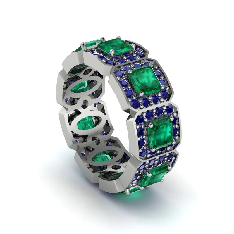 women's star engagement rings-Emerald-Cut Emerald Eternity Wedding Ring - Fatima No. 66