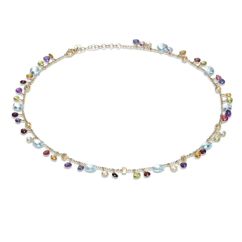 women’s gold statement necklaces-Blue Topaz and Mixed Gemstone Single Strand Necklace