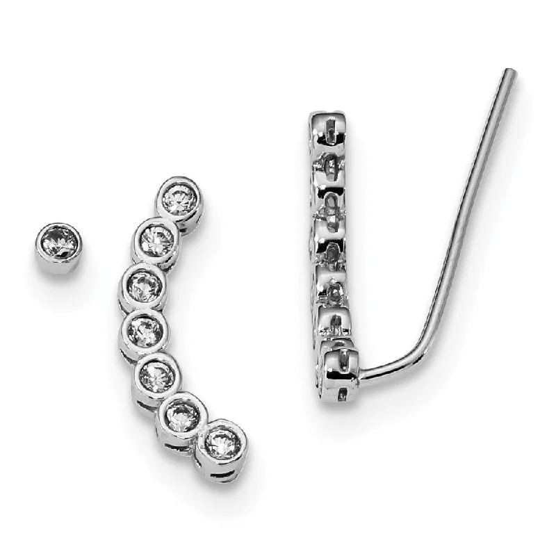 women's fancy earrings-CZ Rhodium-Plated Sterling Silver 1 Ear Climber & 1 -3mm Stud Earring