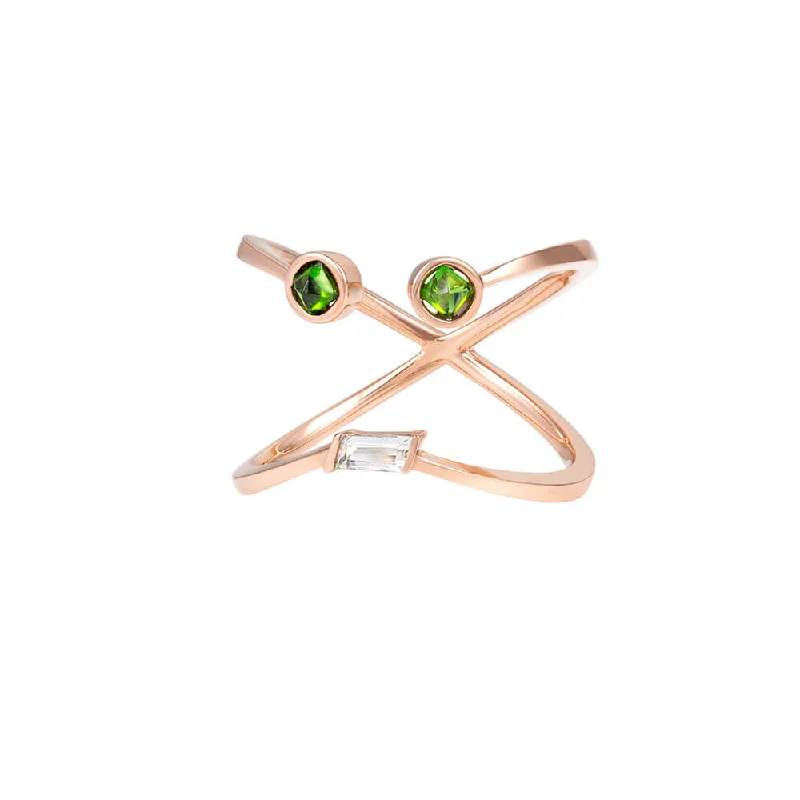 women’s unique wedding rings-PREMIERE Violetta 18K Rosegold Ring w. Chrome diopside & Amethyst