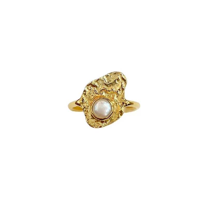 women’s gold and diamond rings-GEMMA Gold Plated Ring w. Pearl