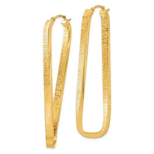 women's layered earrings-4mm, Textured Twisted Oval Hoops in 14k Yellow Gold, 60mm (2 3/8 Inch)