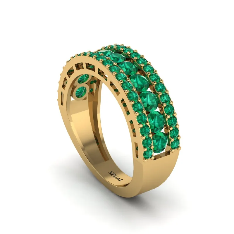 women's diamond engagement rings-Emerald Golden Harmony Wedding Ring - Ainsley No. 4