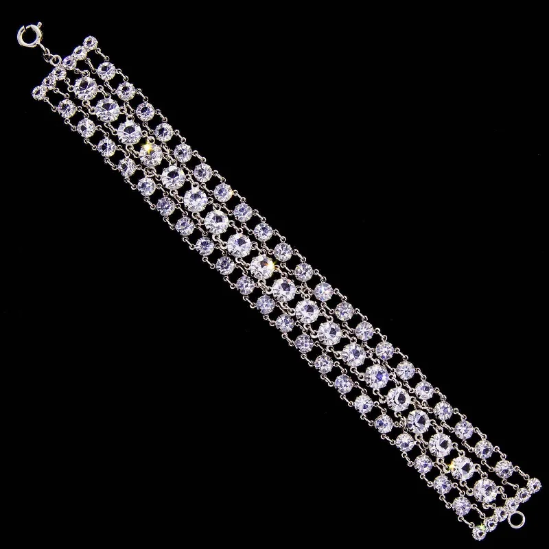 women's acrylic bracelets-1928 Jewelry 3 Row Round Vintage Austrian Crystal Link Bracelet