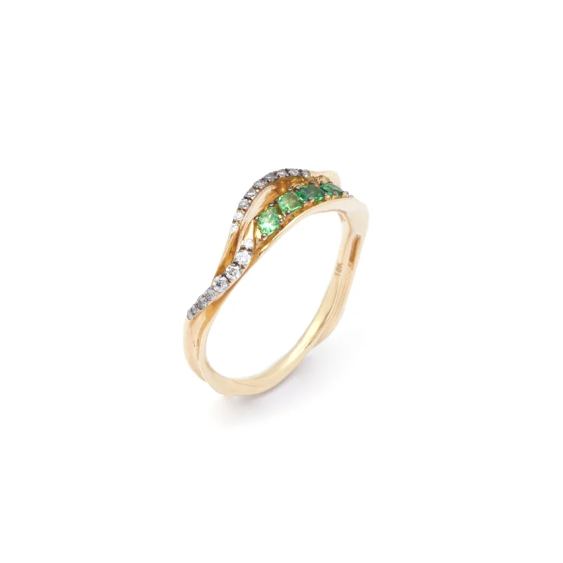 women’s custom-made engagement rings-Inhale Stackable 18K Gold Ring w. Tsavorites