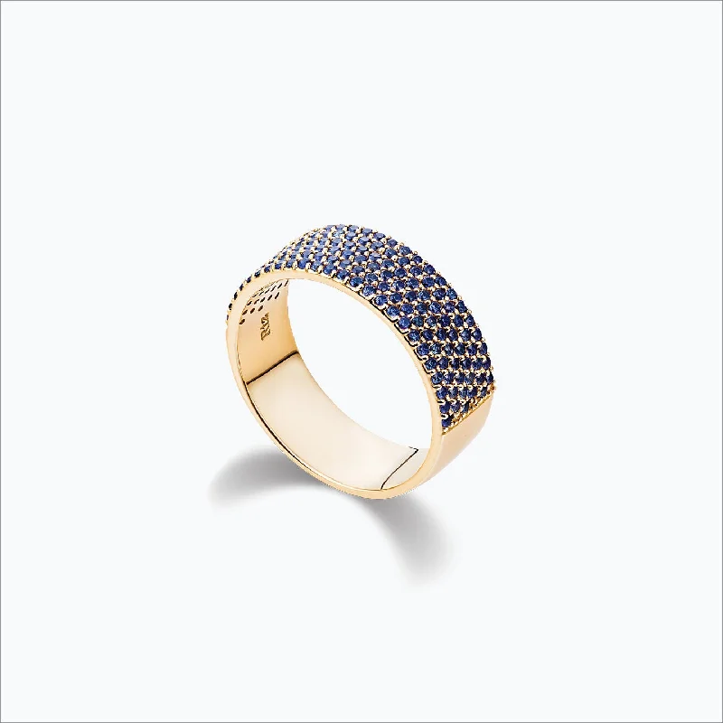 women’s radiant cut rings-Cigar Band 18K Gold Ring w. Blue Sapphire