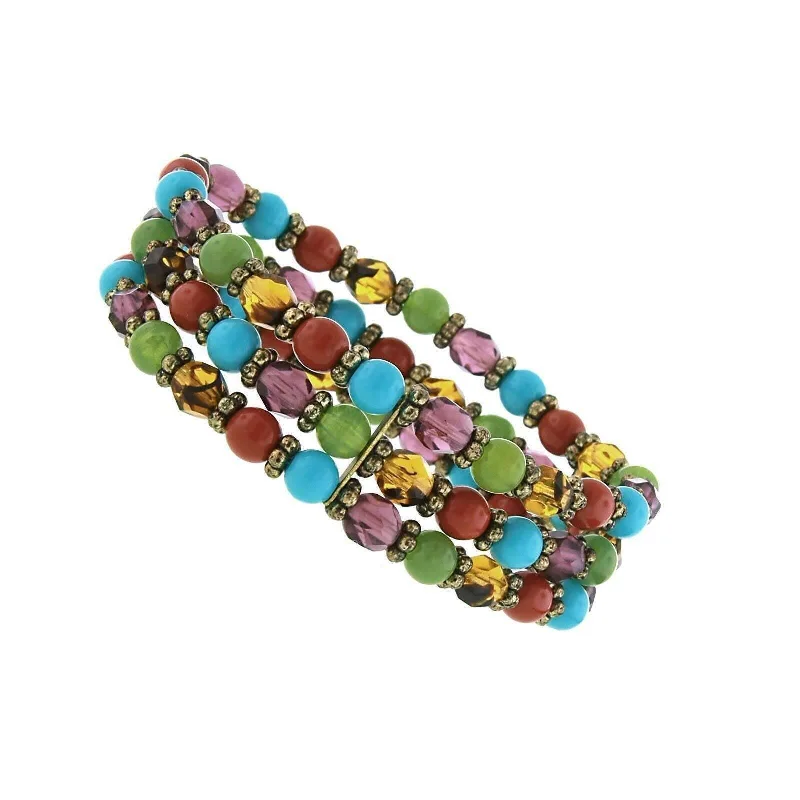 women's chakra bracelets-1928 Jewelry Brass Multi-Color Beaded Stretch Bracelet