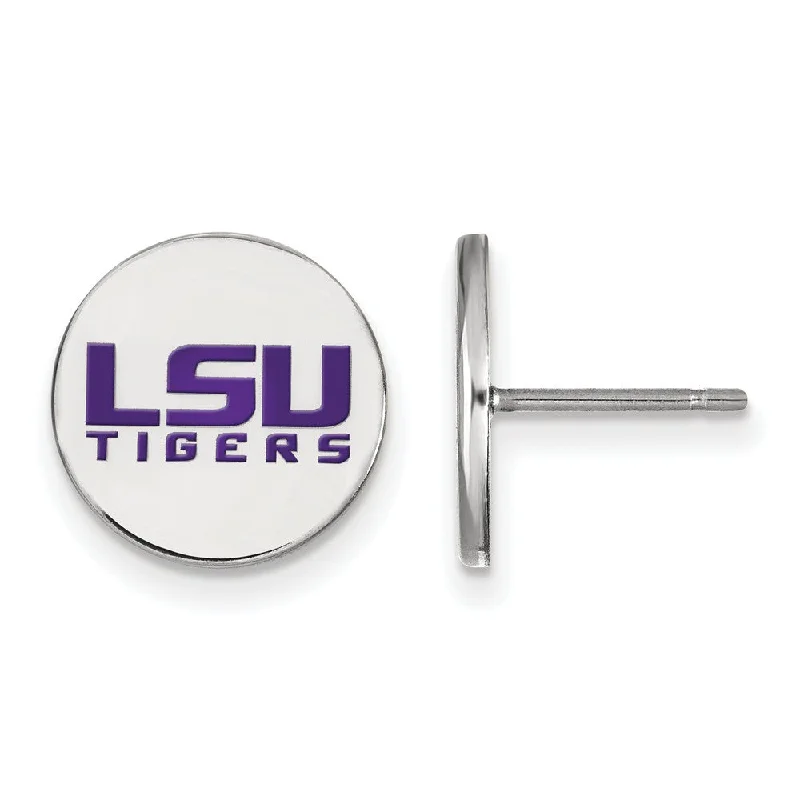 women's earrings-Sterling Silver Louisiana State University Enamel Disc Earring