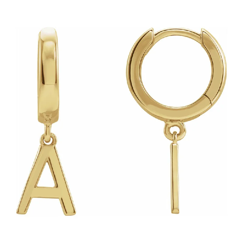 women's oval earrings-Single, 14k Yellow Gold Initial A-Z Dangle Hoop Earring, 21mm