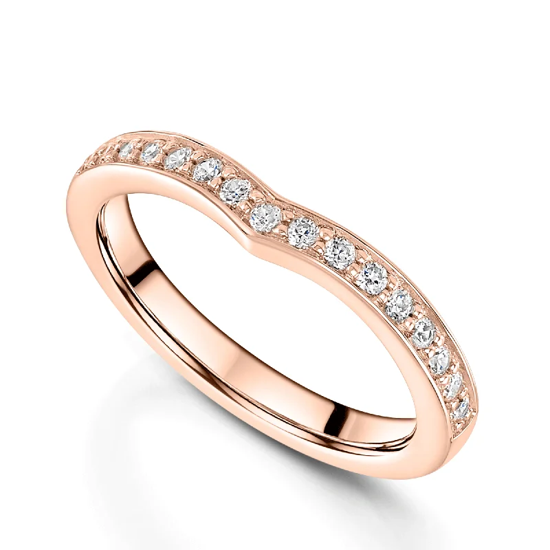 women's engagement rings-18ct Rose Gold V Shaped Diamond Set Wedding Ring