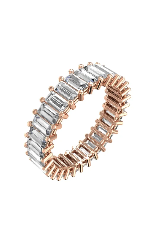 women’s rings-Eternity Baguette Band 18K Rose Gold Ring w. Lab-Grown Diamonds