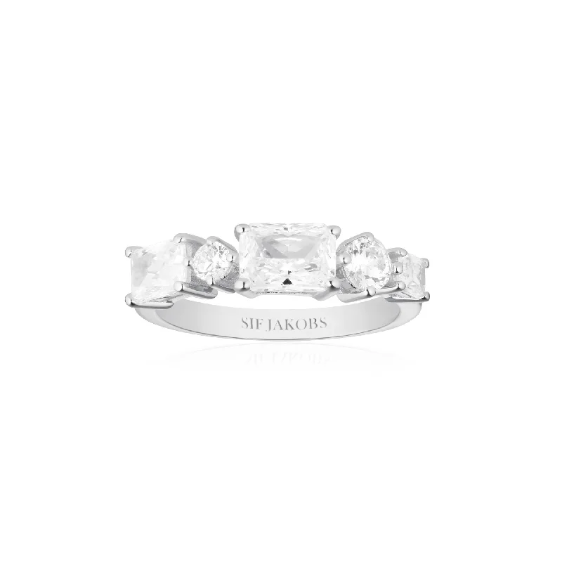 women’s cushion cut rings-Ivrea Silver Ring w. Zirconias