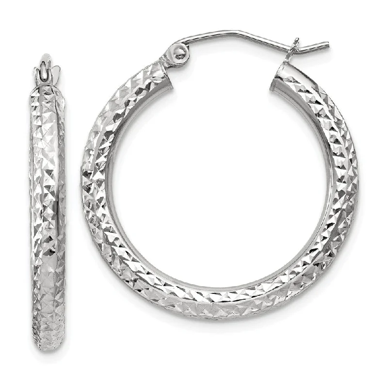 women's minimalist earrings-3mm, 14k White Gold Diamond-cut Hoops, 25mm (1 Inch)