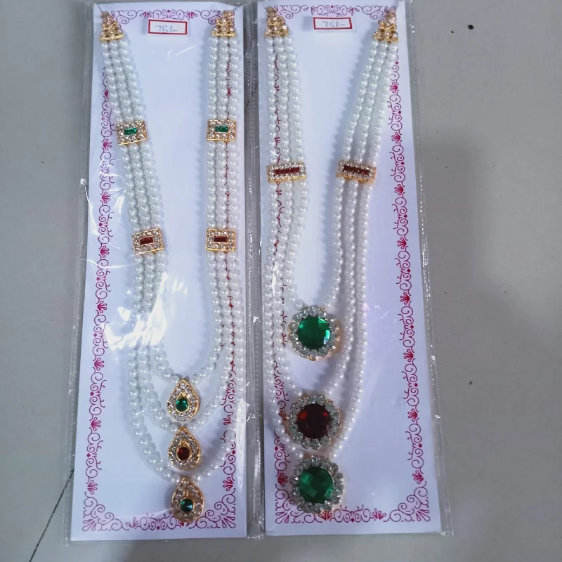 women’s pendant necklaces-Palak Art Gold Plated Pota Stone And Pearl Necklace Set (Assorted Design)